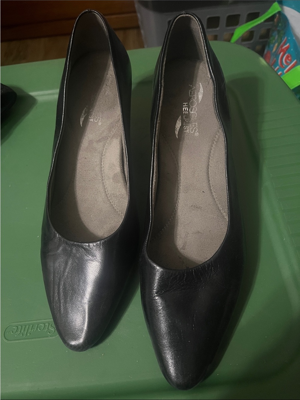Aerosols Black Leather Pointed Toe Flats - Classic Work Shoes